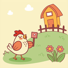 Hand drawn cartoon chicken