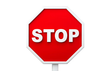 Obraz premium Bold red octagonal 3D stop sign with prominent white text and border, conveying caution.
