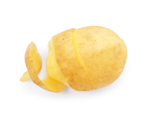 Raw potato with peel isolated on white, top view
