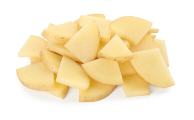 Slices of raw potatoes isolated on white