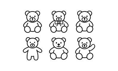 Obraz premium Cute teddy bear outlines: simple black contour collection