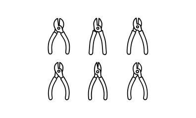 Set of linear pliers icons for tools and hardware design
