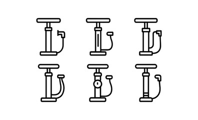Minimalist bicycle pump icons set: linear designs for repair and maintenance