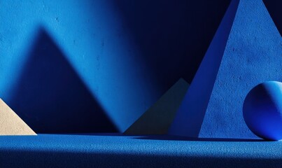 Abstract geometric shapes in deep blue and beige