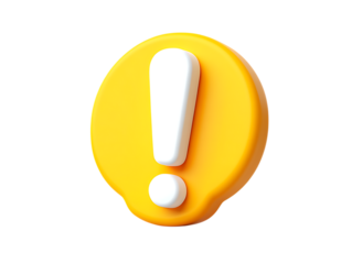 Bright yellow rounded 3D exclamation mark icon with a smooth white symbol, signaling alert and importance.
