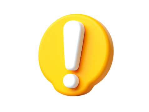 Bright yellow rounded 3D exclamation mark icon with a smooth white symbol, signaling alert and importance.