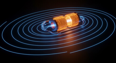  Electric Current Flowing Through Coil with Visible Magnetic Field Lines