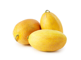 Three fresh ripe melons isolated on white