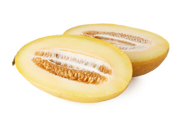 Halves of fresh ripe melon isolated on white