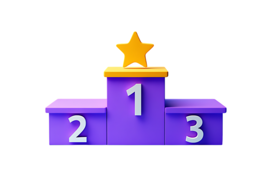 Purple three-tiered 3D award podium with a golden star on the top step, symbolizing victory and ranking.