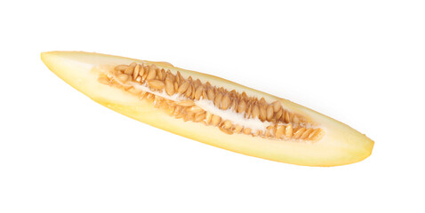 Slice of fresh ripe melon isolated on white, top view