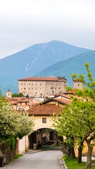 Obraz premium Mountain village nestled in valley