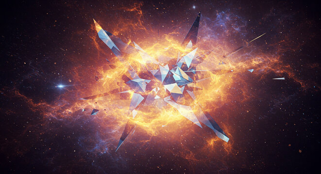 Abstract Art Visualizing Uncertainty Principle with Swirling Mist and Geometric Shapes