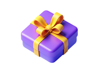 Elegant 3D Purple Gift Box with a Golden Yellow Ribbon and Bow