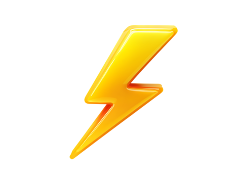Bright Glossy 3D Yellow Lightning Bolt Symbol Indicating Power or Speed