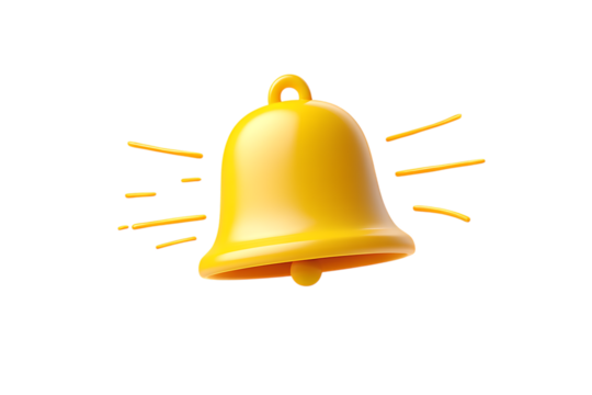 Shiny 3D Rendered Golden Bell Emitting Radiating Lines, Symbolizing Notification or Alert