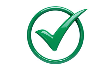 Vibrant glossy green checkmark inside a matching circular outline, symbolizing approval, completion, and success