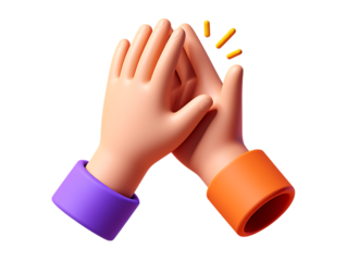 Enthusiastic 3D Cartoon Hands Clapping Together with Energetic Yellow Sparks Symbolizing Applause and Celebration