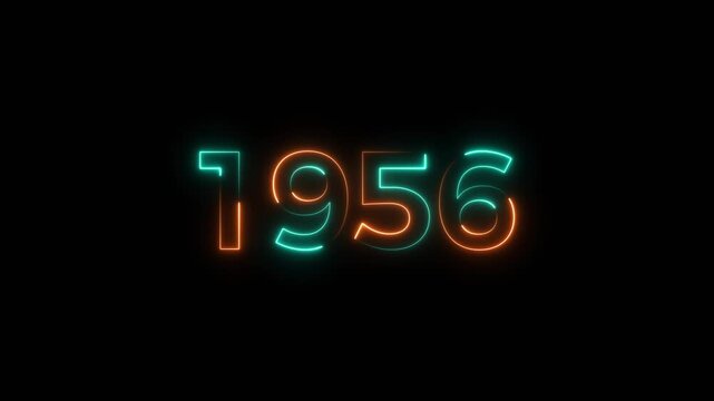 1956 Sal neon text background animation. Glowing neon business number text background 4k video.