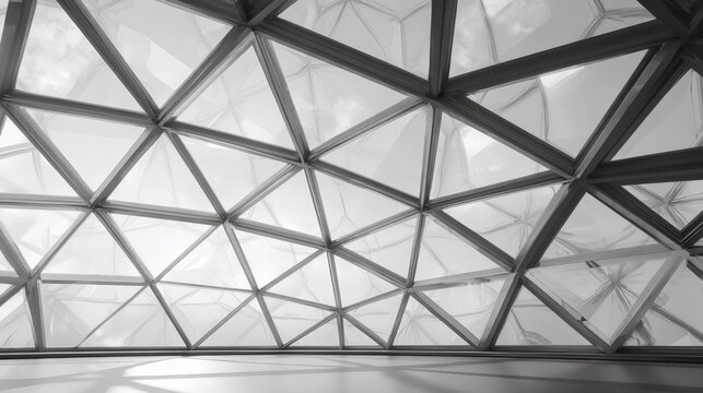 Modern Architectural Ceiling with Geometric Design and Abstract Patterns in Black and White