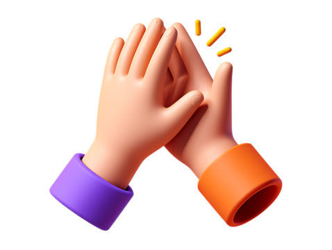 Enthusiastic 3D Cartoon Hands Clapping Together with Energetic Yellow Sparks Symbolizing Applause and Celebration