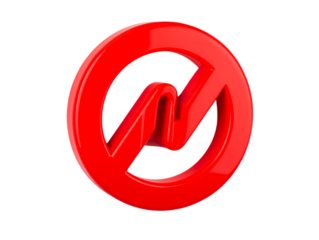 Vivid Red Forbidden or Restriction Sign with an Abstract Wavy Line on a Black Background