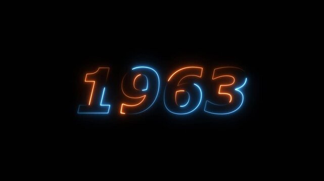 1963 Sal neon text background animation. Glowing neon business number text background 4k video.