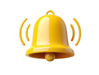Glossy golden yellow 3D rendered ringing bell icon with sound waves emanating, signifying a new notification or alert.