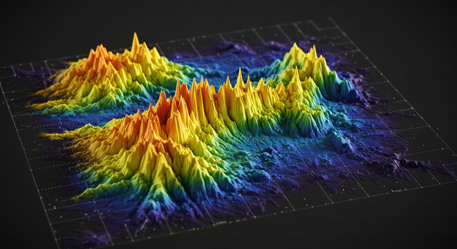 Colorful 3D Topographic Map Showing Quantum Probability Distribution Peaks and Valleys