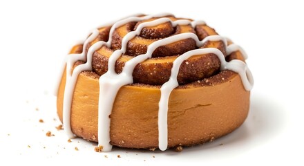 Delicious Freshly Baked Cinnamon Roll with Icing on White