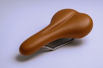 Comfortable Brown Bicycle Saddle Isolated on White Background, Enhancing Cycling Experience and Promoting Ergonomic Design