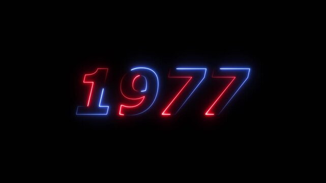 1977 Sal neon text background animation. Glowing neon business number text background 4k video.