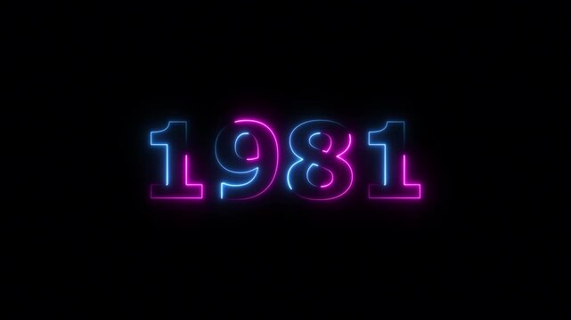 1981 Sal neon text background animation. Glowing neon business number text background 4k video.