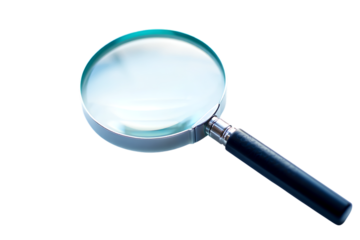Realistic Silver Magnifying Glass with a Polished Black Handle, Symbolizing Search, Analysis, and Discovery