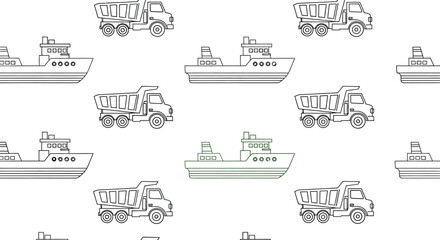 Seamless pattern of trucks and ships vector design template editable
