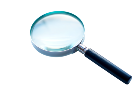 Realistic Silver Magnifying Glass with a Polished Black Handle, Symbolizing Search, Analysis, and Discovery