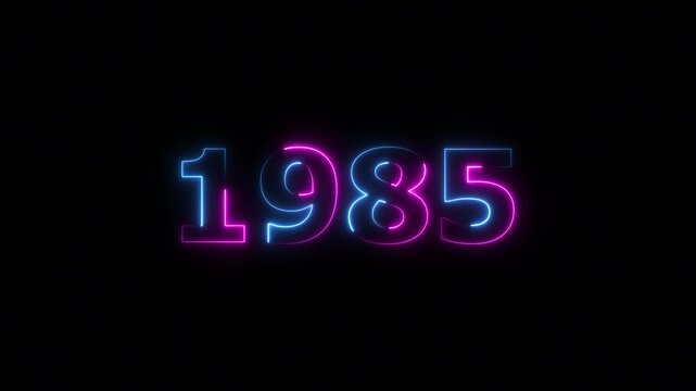 1985 Sal neon text background animation. Glowing neon business number text background 4k video.
