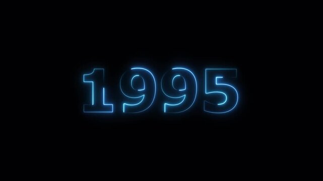 1995 Sal neon text background animation. Glowing neon business number text background 4k video.