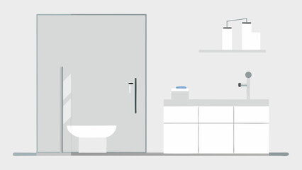 minimalist all white bathroom frameless glass