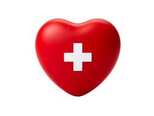 Vivid Red Heart with a Crisp White Cross Symbol Representing Health, Medical Care, and Compassion