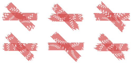 Set of semi-transparent washi tapes with pattern isolated on white. Tapes collection in vector. Pieces of decorative tape for scrapbooks. Torn paper. Autumn, summer. Valentine's Day. Red color