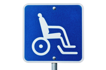 Blue handicap parking sign with wheelchair symbol isolated on transparent background