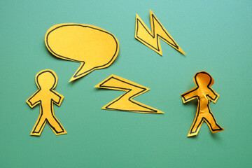 Criticism and social rejection concept. Speech bubble with negative message toward a figure.