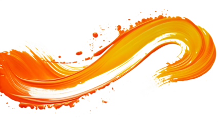Vibrant orange paint stroke with splashes isolated on a transparent background brush stroke