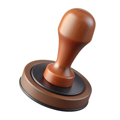 3d vintage rubber stamp with wooden handle isolated on transparent background