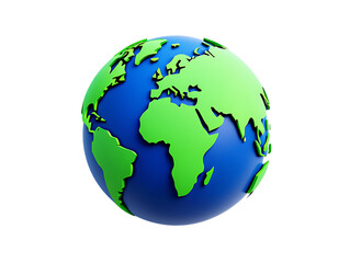 Fototapeta premium Vibrant Glossy 3D Earth Globe Model with Green Continents and Blue Oceans