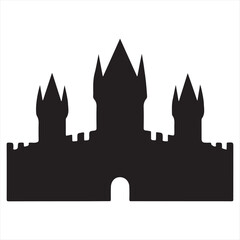 Obraz premium Silhouette of a Majestic Castle with Towers and Arches in Black and White Medieval Architecture Design Element