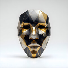 Geometric abstract mask with gold and silver accents