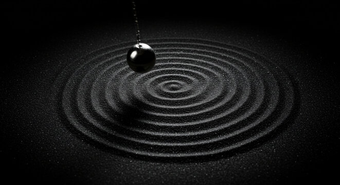 Pendulum Swinging Over Sand Tray Creating Symmetrical Wave Patterns