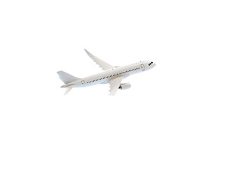 Clean White 3D Passenger Airplane Ascending with Sleek Design on a Black Background